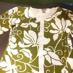 Ann Taylor Green Floral Cardigan